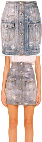 Distressed Crystal Denim Skirt