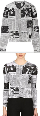 Cropped Jacquard-Knit Newspaper Cardigan