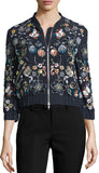 'Butterfly Garden' Floral Embellished Bomber Jacket in Blue - DESIGNER INSPIRED FASHIONS