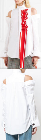 Racing Stripe Ruffle Detail Blouse