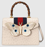 Ostrich Top Handle Bag with Moth
