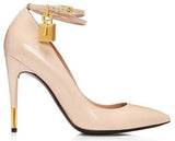 Padlock & Key Embellished Patent Leather Pumps in Nude or Black - DESIGNER INSPIRED FASHIONS