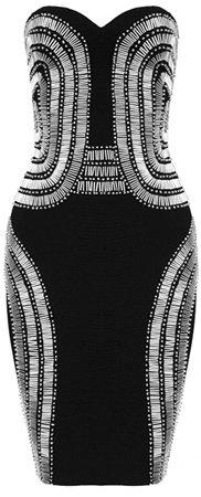Black Strapless Bead-Embellished Bandage Dress