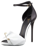 Safety Pin Leather Sandals in Black & White - DESIGNER INSPIRED FASHIONS