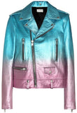 Gradient Metallic Ombre Leather Biker Jacket in Blue & Pink - DESIGNER INSPIRED FASHIONS