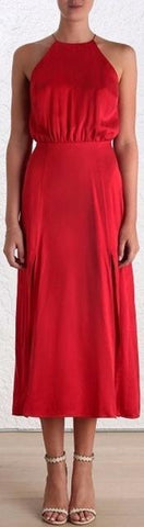 Picnic Sueded Halter Dress, Red