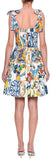Sleeveless Fit-and-Flare Tile Print Dress with Ties