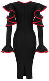Contrast-Trim Ruffled Cut-Out Stretch Knee-Length Dress, Black or White