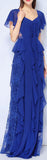 Ruffle Chiffon Dress with Lace Detail, Blue