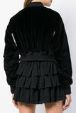 Black Velvet Multi Snap Crop Bomber Jacket