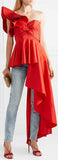 Paso Doble One-Shoulder Ruffled Poplin Top - Red or White
