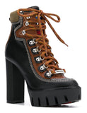 Chunky Heel Hiking Ankle Boots - Light Brown or Black