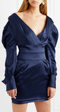 Long-Sleeve Off-the-Shoulder Satin Mini Dress
