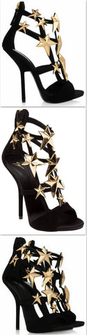 Star Embellished Black Sandals - DESIGNER INSPIRED FASHIONS