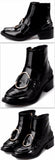 Black Patent Leather Metal-Ring Ankle Boots - DESIGNER INSPIRED FASHIONS