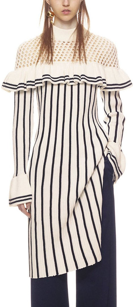 Stripe Knit Ruffle Dress