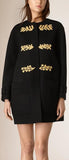 Black Regimental Collarless Wool Coat - DESIGNER INSPIRED FASHIONS