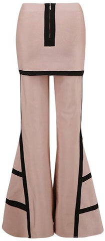 Flared Leg Contrast Stripe Bandage Skirt-Pants
