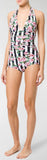 Striped Rose Print Swimsuit