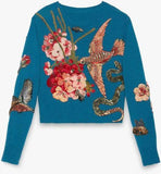Blue Embroidered Knit Sweater - DESIGNER INSPIRED FASHIONS