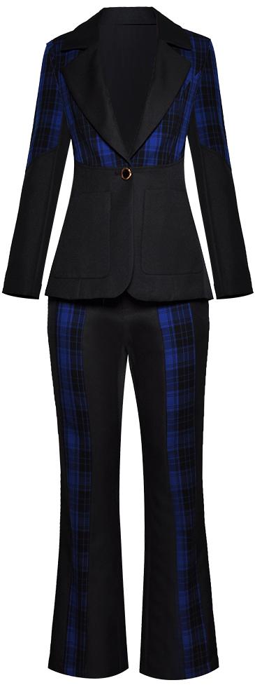Plaid-Paneled Blazer and Pant Suit
