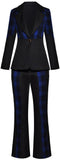 Plaid-Paneled Blazer and Pant Suit