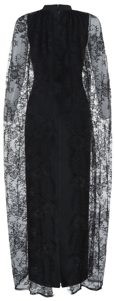 Black Stretch Lace-Cape Gown