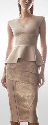 Sleeveless Flared Low-Cut Bandage Top and Skirt Set