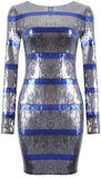 Striped Sequin-Embellished Long-Sleeve Mini Dress