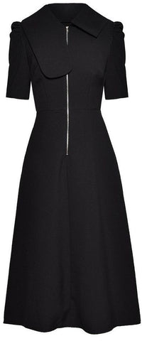 Black Zip-Down A-Line Dress