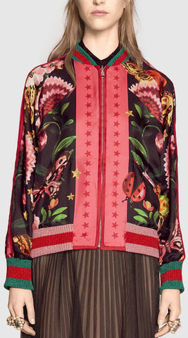 Garden Exclusive Printed Bomber Jacket- Multi Colored - DESIGNER INSPIRED FASHIONS