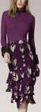 Ribbed Turtle Neck Knit Sweater & Tiered Geometric Print Skirt in Purple - DESIGNER INSPIRED FASHIONS