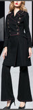 'Luggage' Stitch Denim Double-Breasted Military Style Trench Coat & Matching 'Luggage' Stitch Flare Jeans in Black - DESIGNER INSPIRED FASHIONS