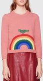 Embroidered Rainbow Knit Sweater in Pink - DESIGNER INSPIRED FASHIONS