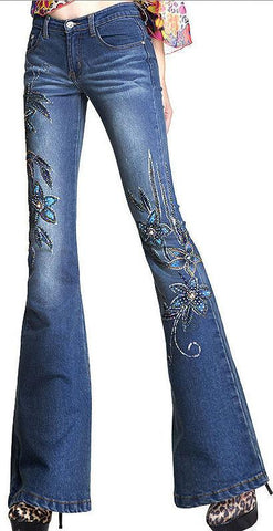 Embellished Floral Faded Denim Jeans - DESIGNER INSPIRED FASHIONS