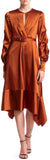Fluid Satin Keyhole Midi Dress, Orange