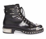 Studded Lace-Up Cap-Toe Boot, Black