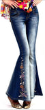 Embroidered Faded Bell-Bottom Jeans - DESIGNER INSPIRED FASHIONS