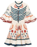Flutter-Sleeve Printed Mini Dress