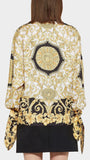 Gold Hibiscus Print Silk Twill Blouse and Cropped Trouser Set | DESIGNER INSPIRED FASHIONS