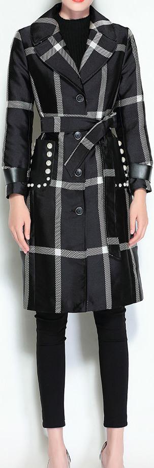 Pearl Beaded Plaid Coat