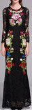 Long Black Floral Embroidered Lace Dress - DESIGNER INSPIRED FASHIONS