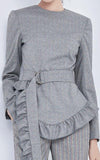 Ruffle Belted Top & Pin Stripe Pant Set