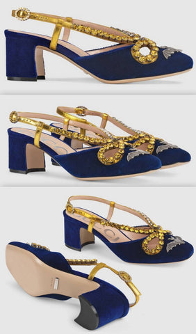 Velvet Pump with Bat and Crystals