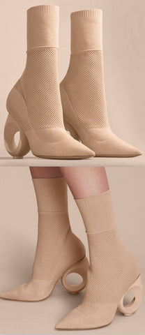 Knitted Boots with Sculpted Heel, Beige