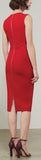 Sleeveless V-Neck Fitted Dress, Red