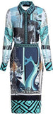 Printed Shirt and Skirt Set - Blue and Green
