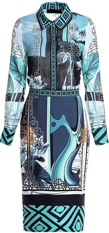 Printed Shirt and Skirt Set - Blue and Green