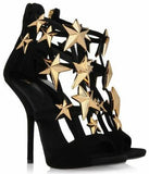 Star Embellished Black Sandals - DESIGNER INSPIRED FASHIONS