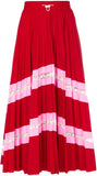 Patterned Pleated Midi Skirt with Lace, Red